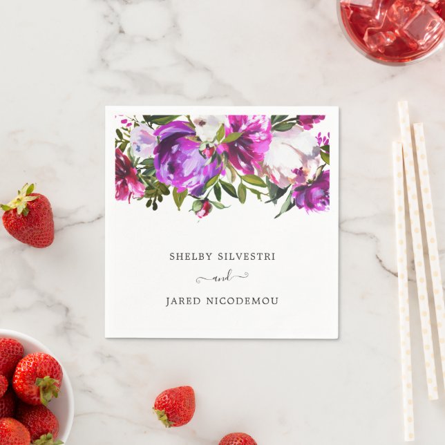 Serviette En Papier Vibrant Gras brillant violet Floral Mariage modern (En situation)