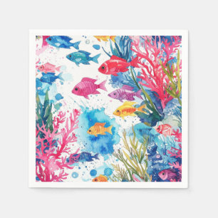 Serviette En Papier Vibrant poisson tropical Aquarelle Motif de la vie