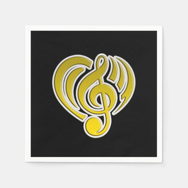 Serviette En Papier Vibrations Amour Musical Coeur Jaune Musique Note  (Devant)