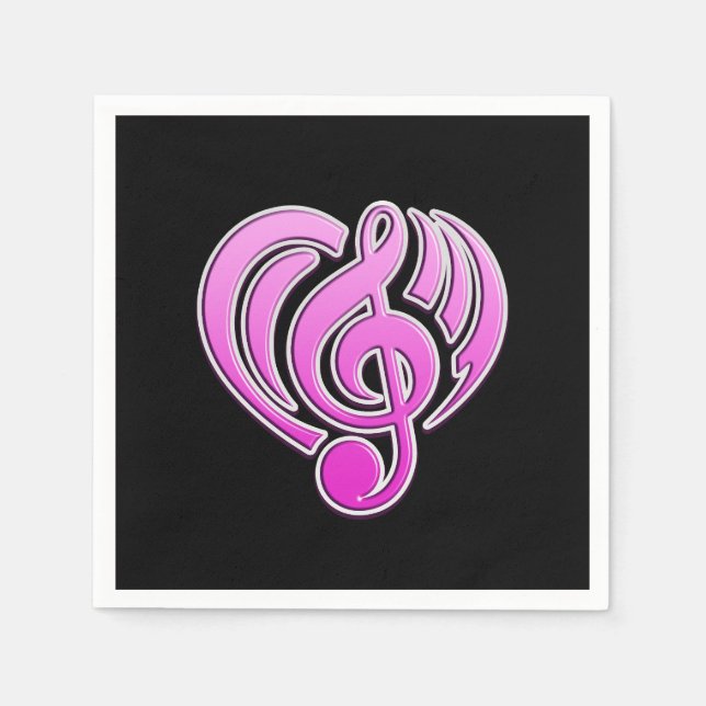 Serviette En Papier Vibrations Amour musical Coeur rose Note DJ (Devant)