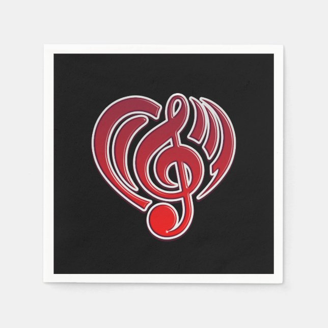 Serviette En Papier Vibrations Amour musical Coeur rouge Musique Note  (Devant)