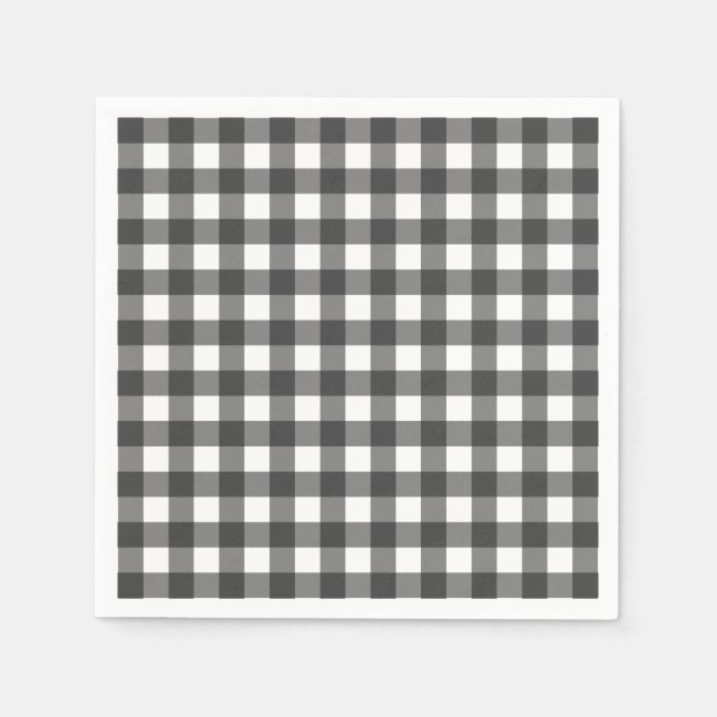 Serviette En Papier Vichy noir et blanc En vichy Motif (Devant)