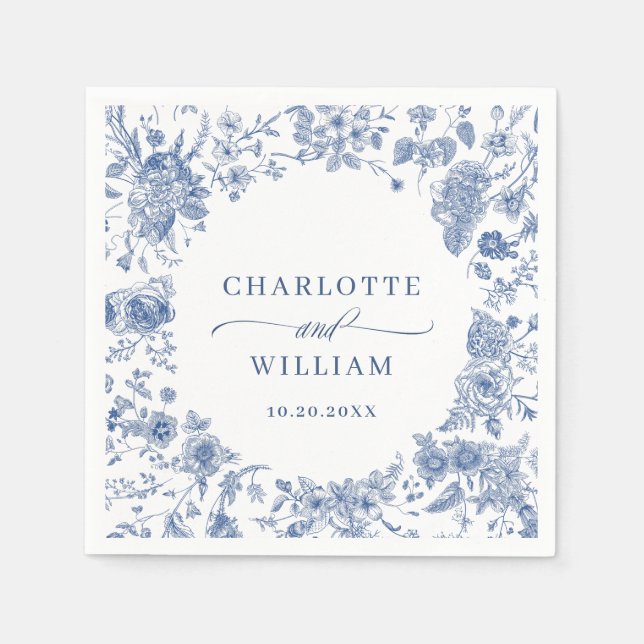 Serviette En Papier Victorian Dusty Blue French Garden Floral Mariage (Devant)