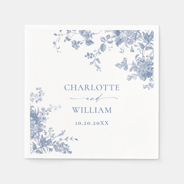Serviette En Papier Victorian Dusty Blue French Garden Floral Mariage (Devant)