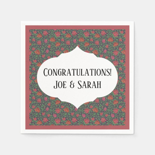 Serviette En Papier Victorien Gothique Parfait Rouge & Fuchsia Rose (Devant)