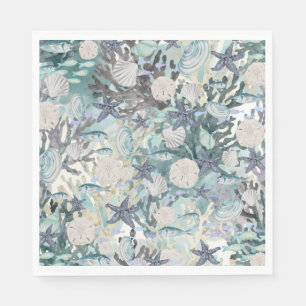 Serviette En Papier Vie marine de l'océan étoile de mer corail gris sa