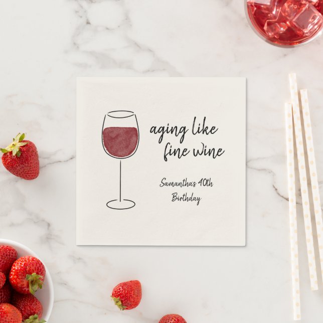 Serviette En Papier Vieillir Comme Vin Fin Vin Rouge Verre Anniversair (En situation)