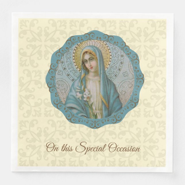 Serviette En Papier Vierge Marie Lily Blue Turquoise Gold Mère (Devant)
