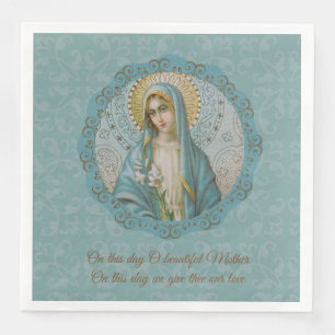 Serviette En Papier Vierge Marie Lily Blue Turquoise Gold Mère