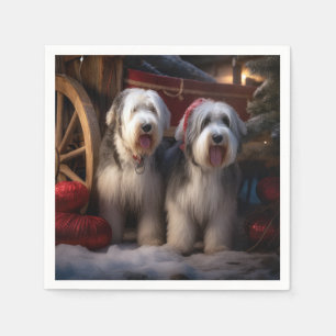 Serviette En Papier Vieux anglais Cheepdog Snowy Sleigh Décor de Noël