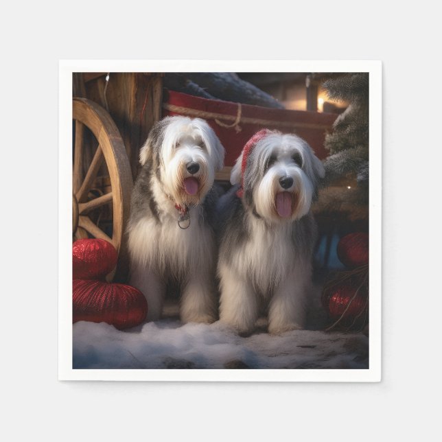 Serviette En Papier Vieux anglais Cheepdog Snowy Sleigh Décor de Noël (Devant)
