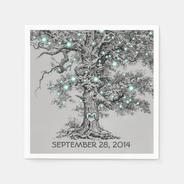 Serviette En Papier vieux chêne - arbre d'amour turquoise papier gris  (Devant)