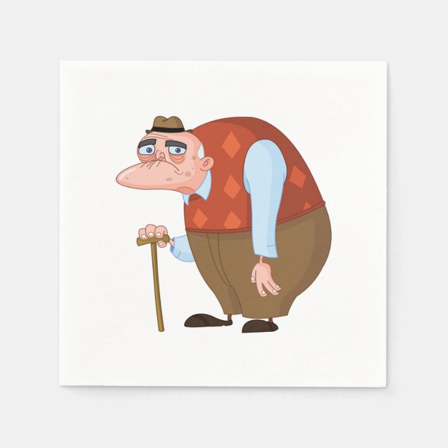 Serviette En Papier Vieux Homme Avec Une Canne (Devant)