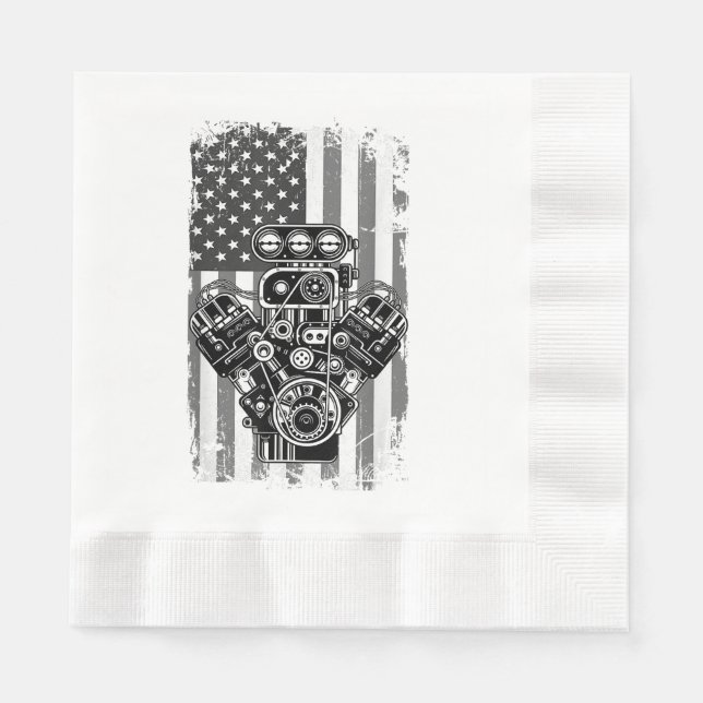Serviette En Papier Vieux Piston de Voiture de Muscle de Drapeau Améri (Devant)