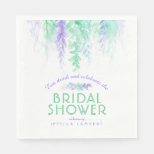 Serviette En Papier Vigne d'aquarelle fleurie violet vert nuptiale