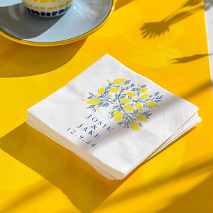 Serviette En Papier Vignes bleu et jaune citron mariage