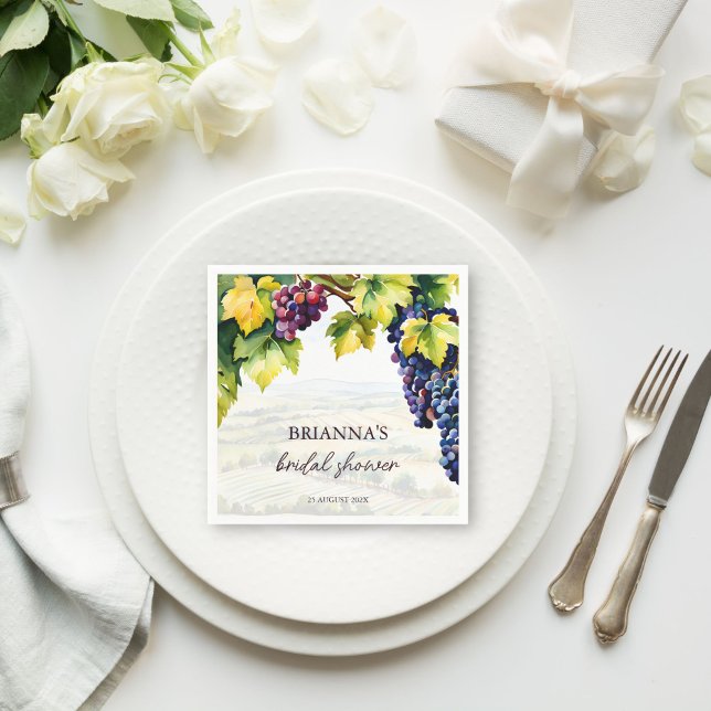 Serviette En Papier Vignoble châteaux de vins estival enterrement de v (Vineyard winery summer grapes vines bridal shower monogram printed napkins personalized table decor)