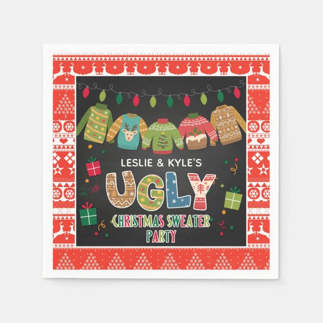 Serviette En Papier Vilain Jeu de Noël - Bordure Rouge (Devant)