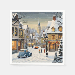 Serviette En Papier Ville d'hiver rétro