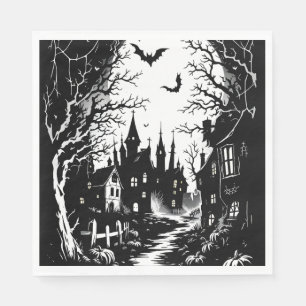Serviette En Papier Ville fantôme en silhouette noir et blanc