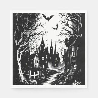 Serviette En Papier Ville fantôme en silhouette noir et blanc