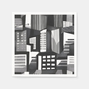 Serviette En Papier Ville Géométrique Moderne   Noir & Blanc Contempor