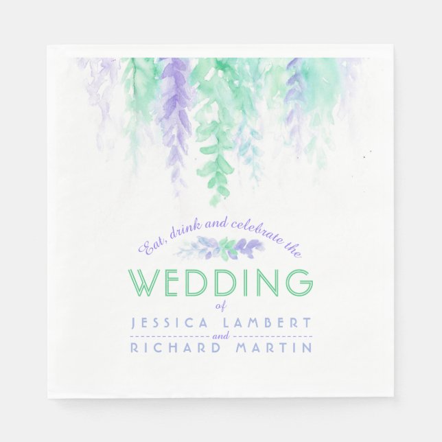 Serviette En Papier Vin art floral vert violet mariage serviettes (Devant)