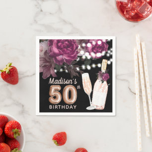Serviette En Papier Vin noir Luxe 50e anniversaire Personnalisé