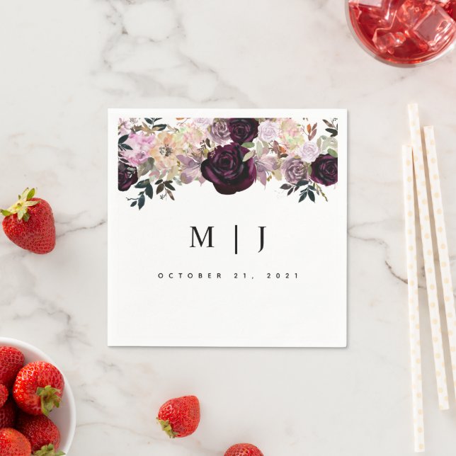 Serviette En Papier Vin Plum Mauve Fall Floral Mariage (En situation)