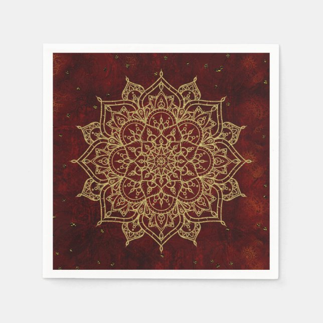 Serviette En Papier Vin profond Rouge Mandala & Gold Glam Moderne Chic (Devant)