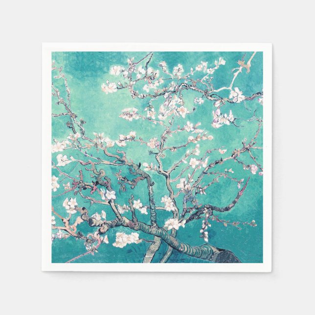 Serviette En Papier Vincent Van Gogh Almond Blossoms Turquoise (Devant)