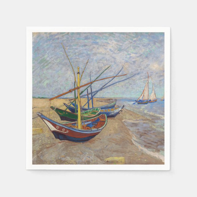 Serviette En Papier Vincent van Gogh - Bateaux de pêche sur la plage (Devant)