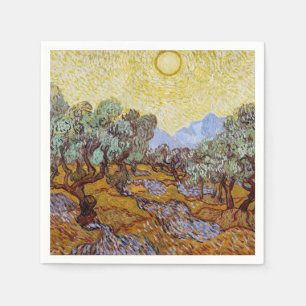 Serviette En Papier Vincent van Gogh - Oliviers, Ciel Jaune et Soleil