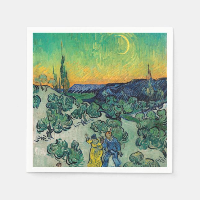 Serviette En Papier Vincent van Gogh - Paysage Lune avec couple (Devant)