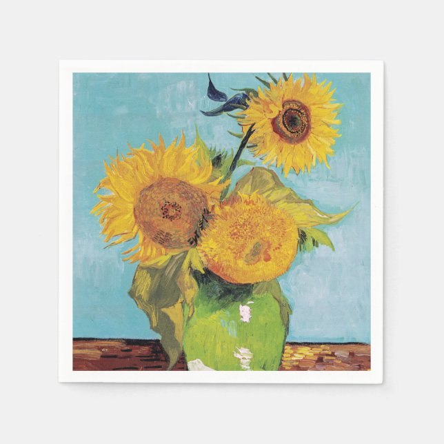 Serviette En Papier Vincent Van Gogh - Trois tournesols dans un vase (Devant)