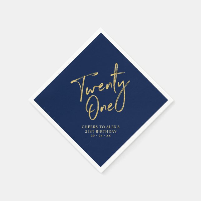 Serviette En Papier Vingt et un | Modern Navy Blue 21st Birthday Party (Coin)