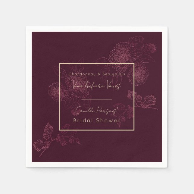 Serviette En Papier Vino Automne Avant Vows Rosegold Floral Lines (Devant)