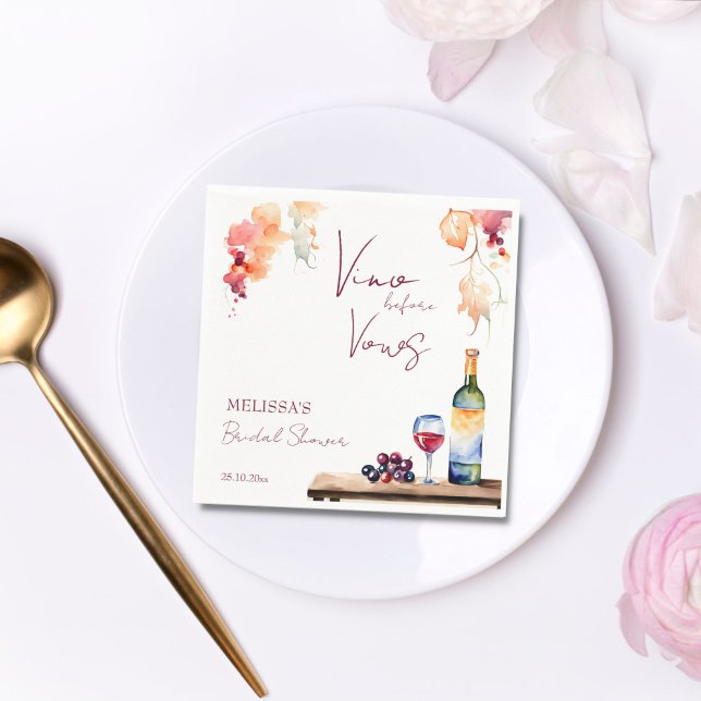 Serviette En Papier Vino avant voeux vin nuptiale douche imprimé (Vino before vows winery vineyard bridal shower personalized monogram printed napkins table decor)
