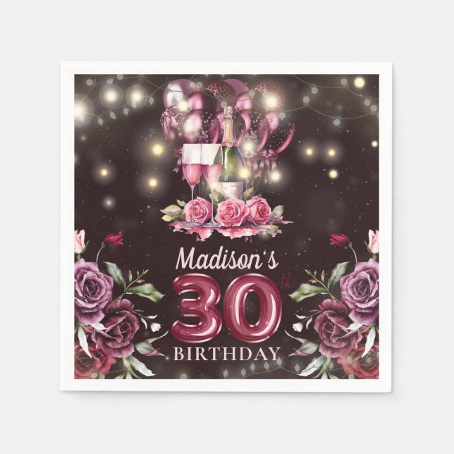 Serviette En Papier Vins et ballons 30e anniversaire Personnalisé (Devant)