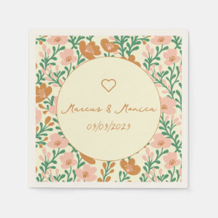Serviette En Papier Vins fleurs sauvages Rose Vert Élégant Mariage Per