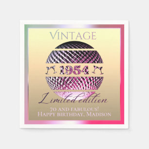 Serviette En Papier Vintage 1954 70e anniversaire rose