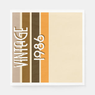 Serviette En Papier Vintage 1986 Rayures Rétro Marron Beige Vintage