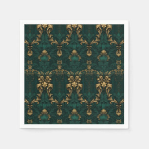 Serviette En Papier Vintage baroque or vert foncé