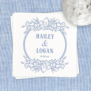 Serviette En Papier Vintage bleu Floral Mariage