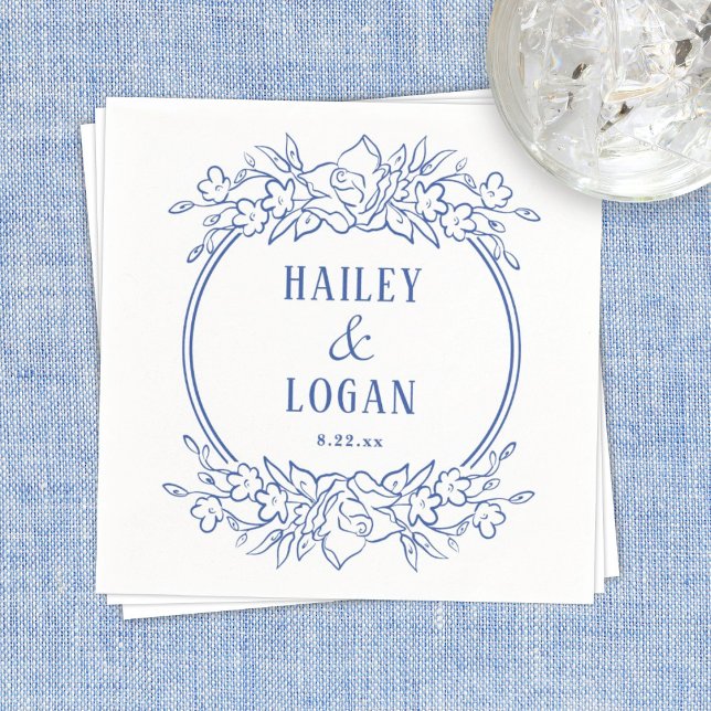 Serviette En Papier Vintage bleu Floral Mariage (Créateur téléchargé)
