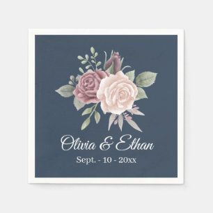 Serviette En Papier Vintage Boho Dusty Rose Floral Navy Mariage