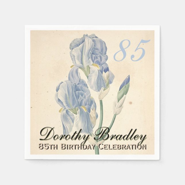 Serviette En Papier Vintage Botanical Irises 85e Anniversaire de fête  (Devant)