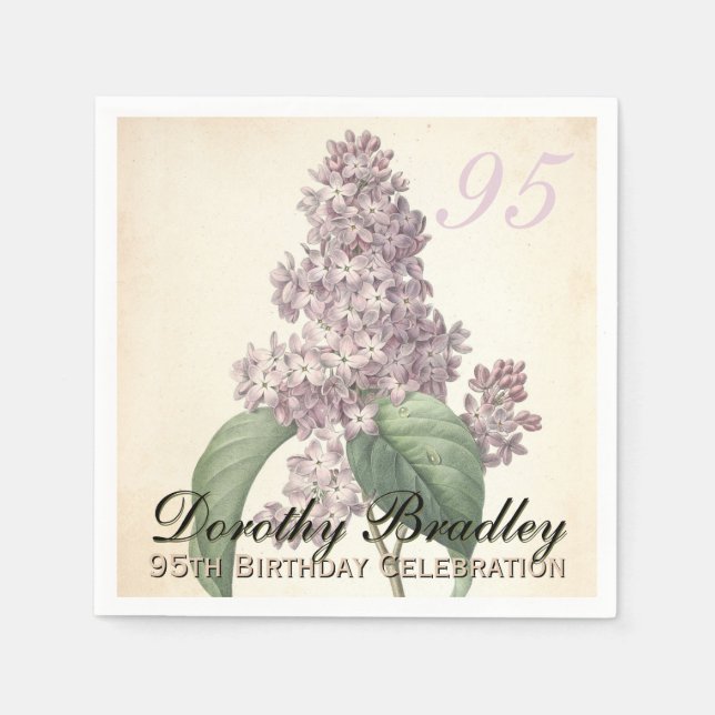 Serviette En Papier Vintage Botanical Lilac 95e fête d'anniversaire PN (Devant)