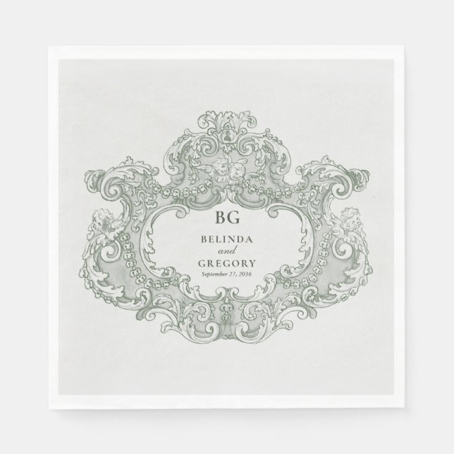 Serviette En Papier Vintage Botanique Vert Jardin Mariage Thème (Devant)