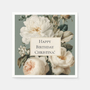 Serviette En Papier Vintage cadre floral avec crème et roses roses